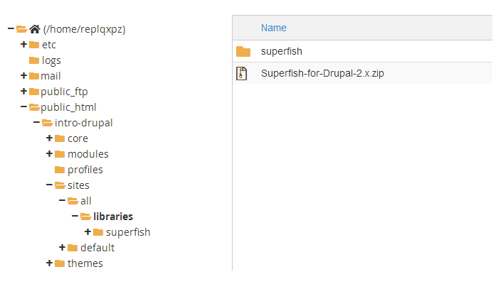 [cPanel] Écran de gestion des fichiers : archive de librairie Superfish